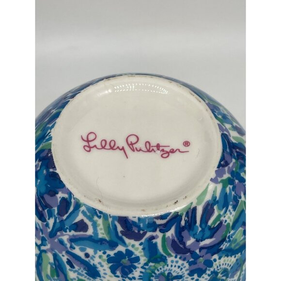 Lilly Pulitzer Ceramic Coffee Mug With Blue Floral Pattern & Gold Handle - Picture 7 of 9